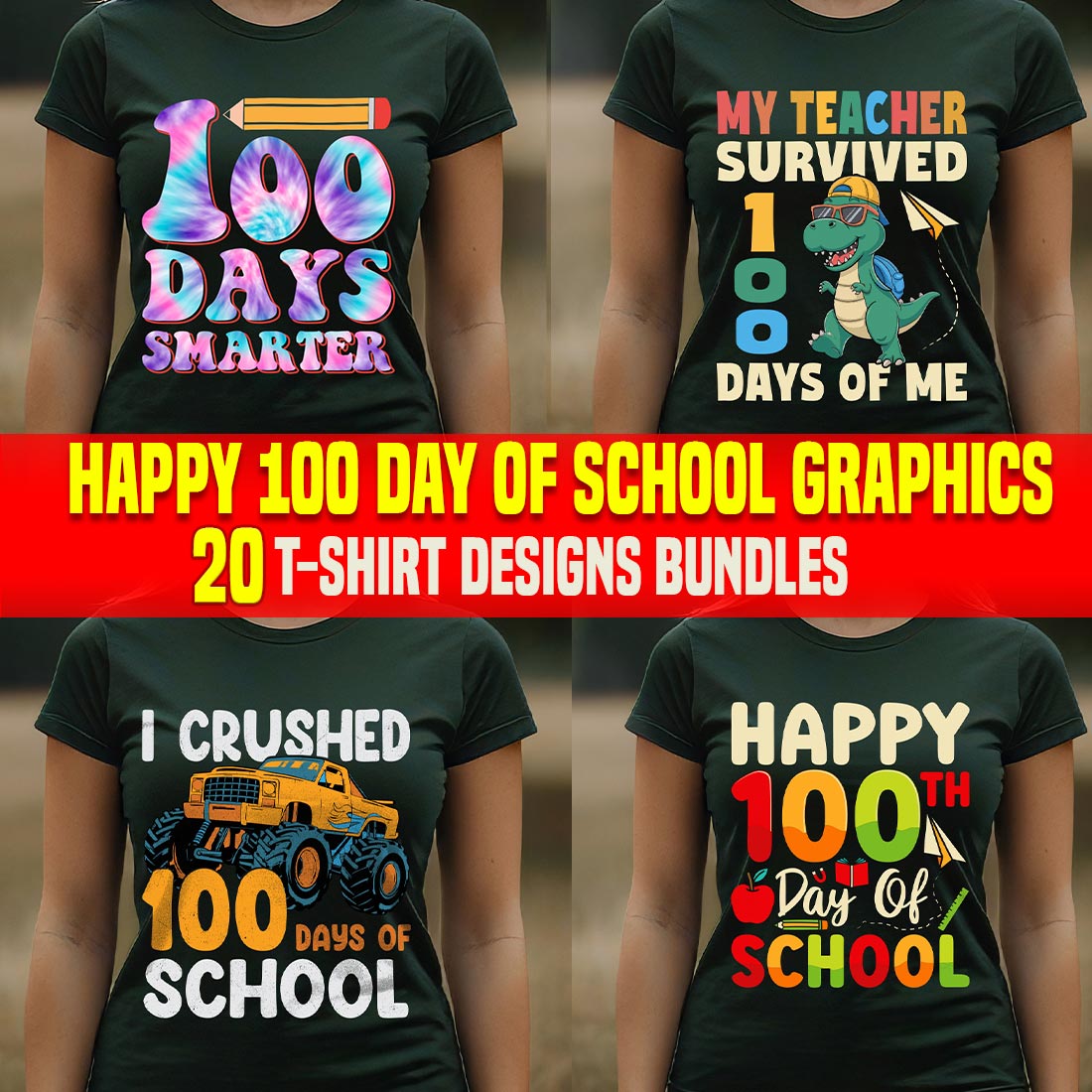 Happy 100 Day of School Graphics Bundle preview image.