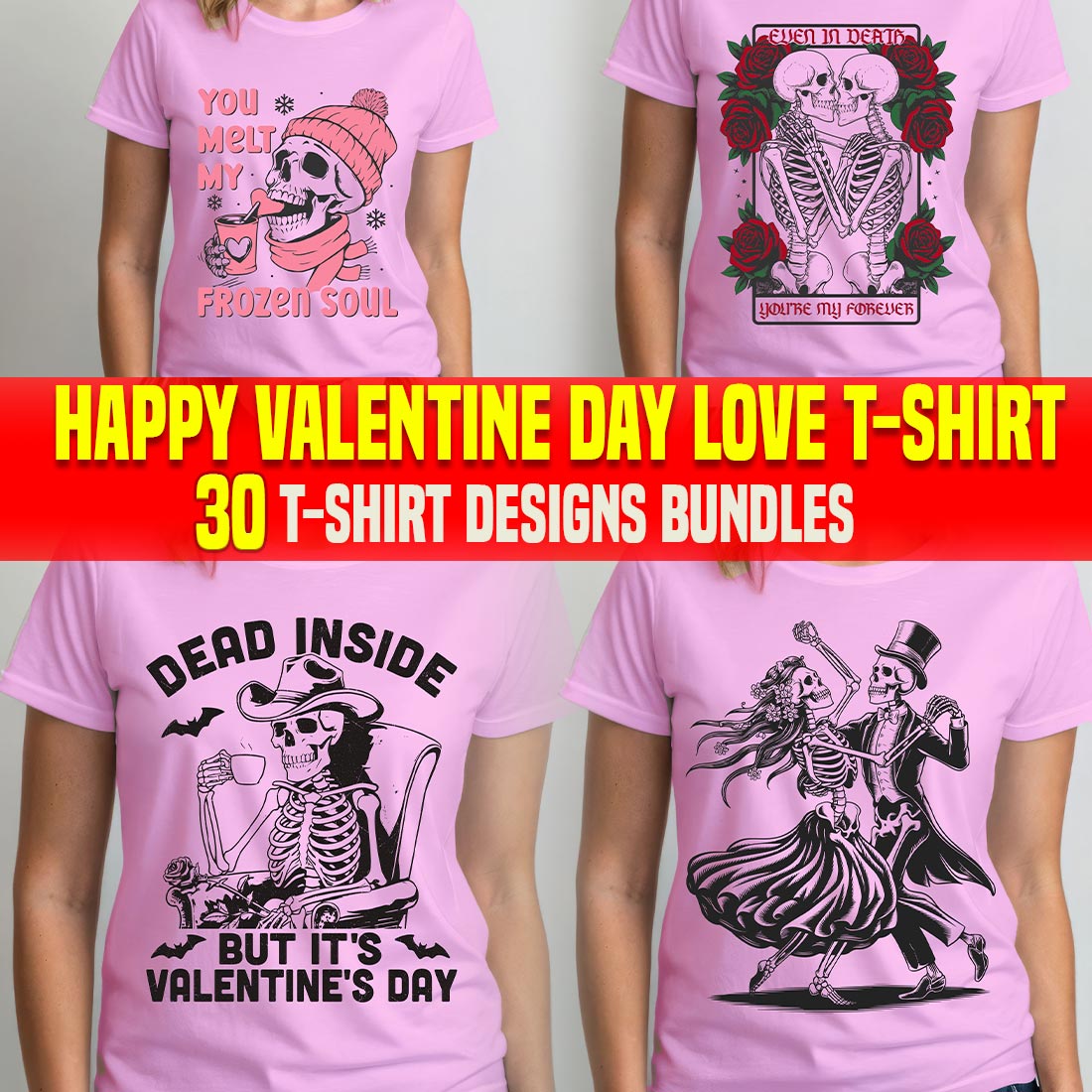 Happy Valentine Day Funny Love T-shirt Designs Bundle preview image.