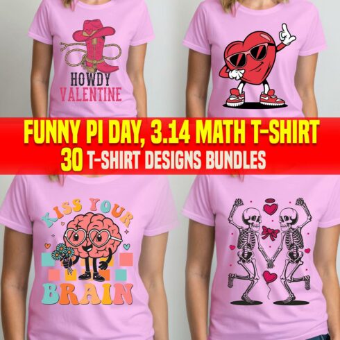 Happy Valentine Day Funny Love T-shirt Designs Bundle cover image.