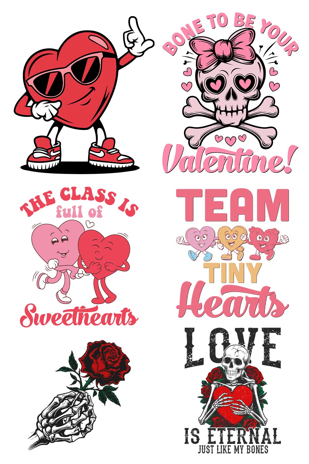 Happy Valentine Day Funny Love T-shirt Designs Bundle pinterest preview image.