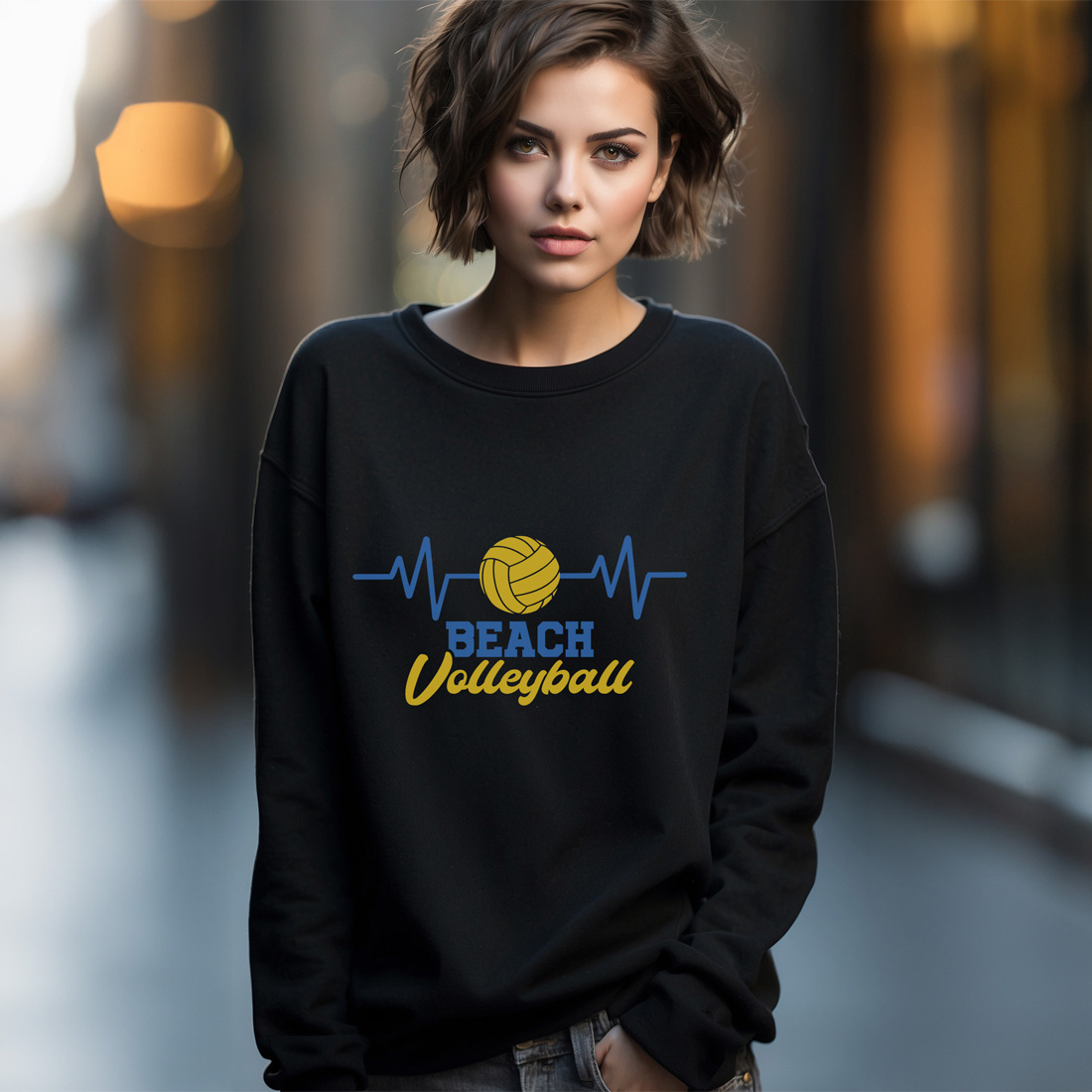 heartbeat beach volleyball graphic design female sweatshirt mockup mockup 431