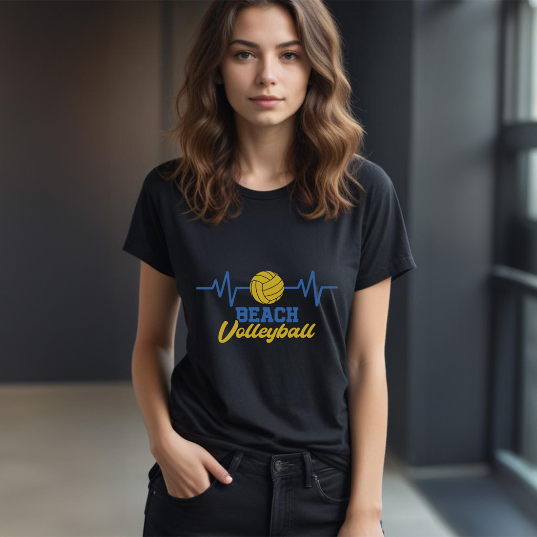 heartbeat beach volleyball graphic design female tshirt mockup 866