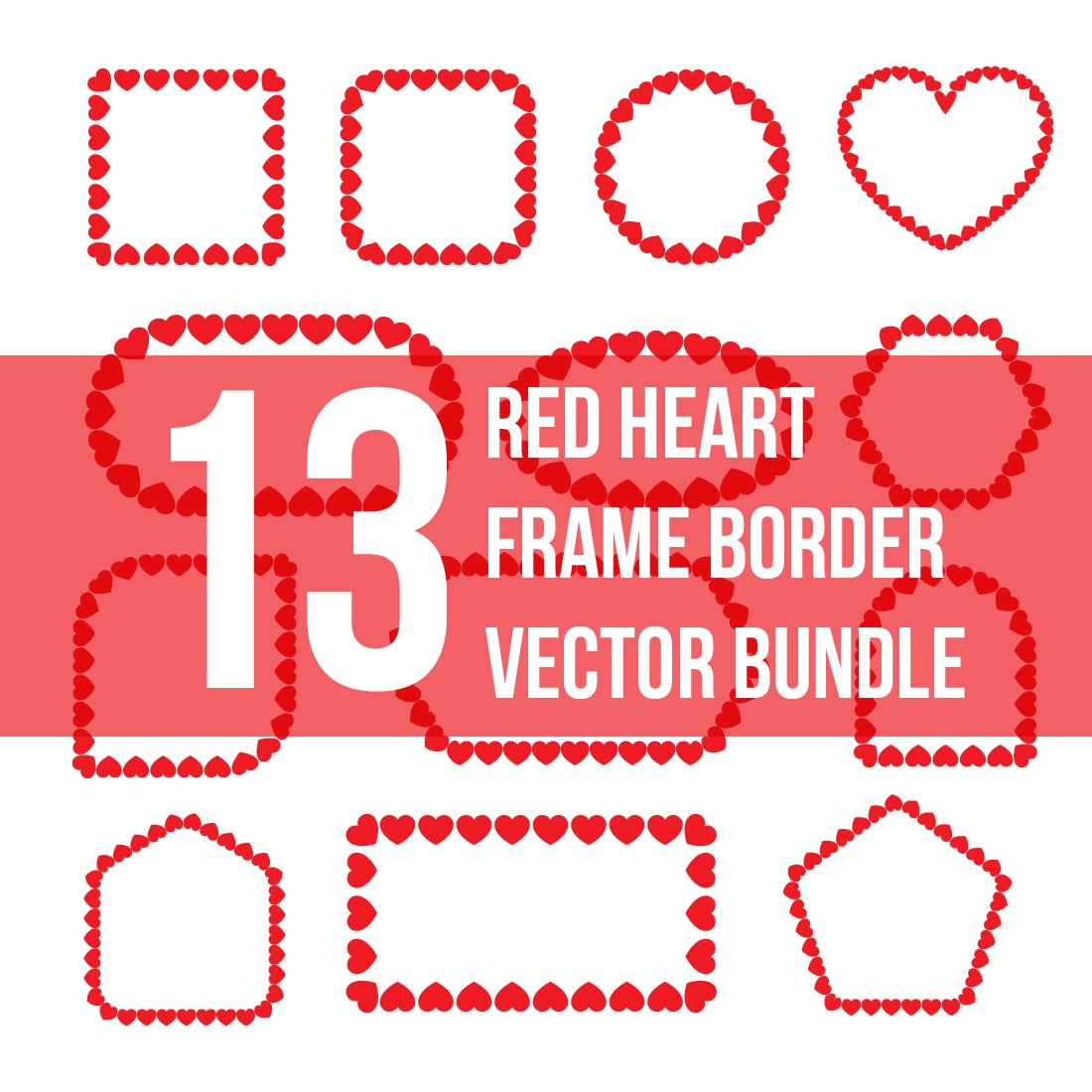 red heart frame vector bundle set cover image.