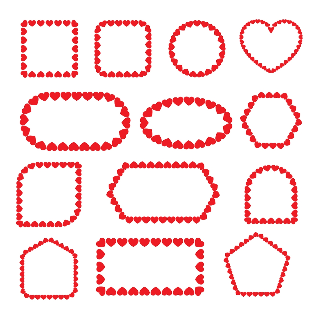 red heart frame vector bundle set preview image.