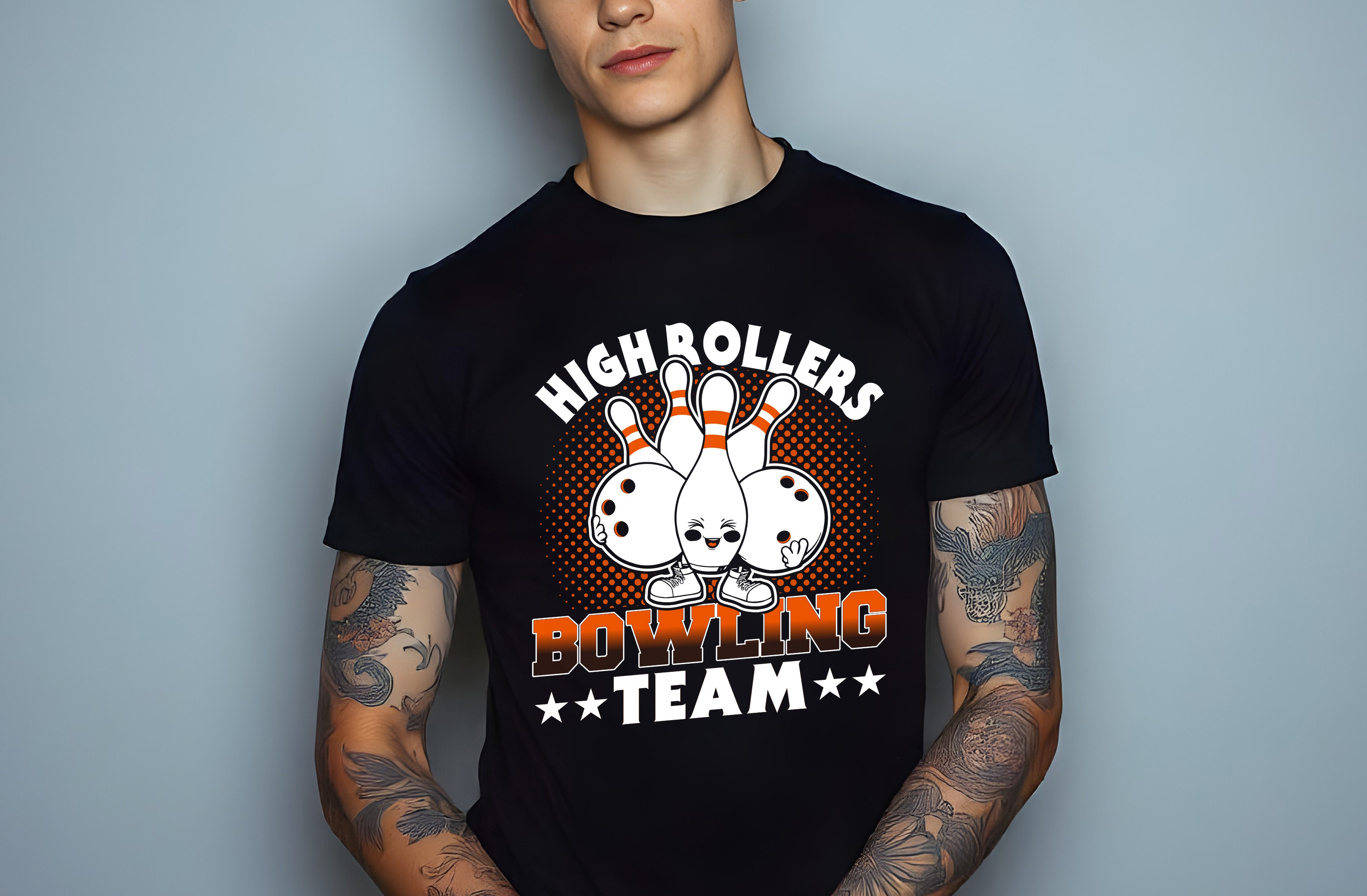 high rollers bowling team graphic designs male t shirt mockups 376