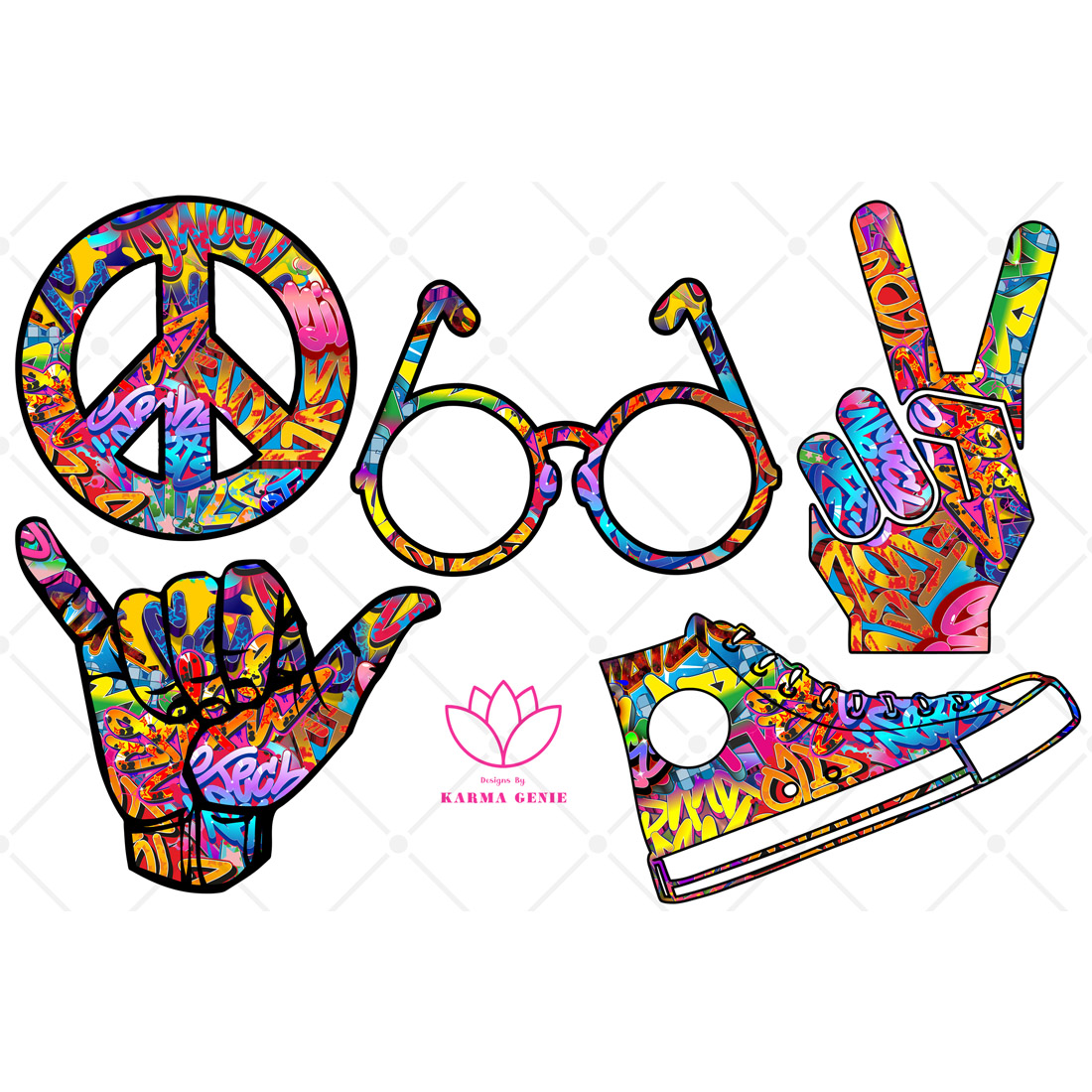 Hippie Graphic Png Design Elements cover image.