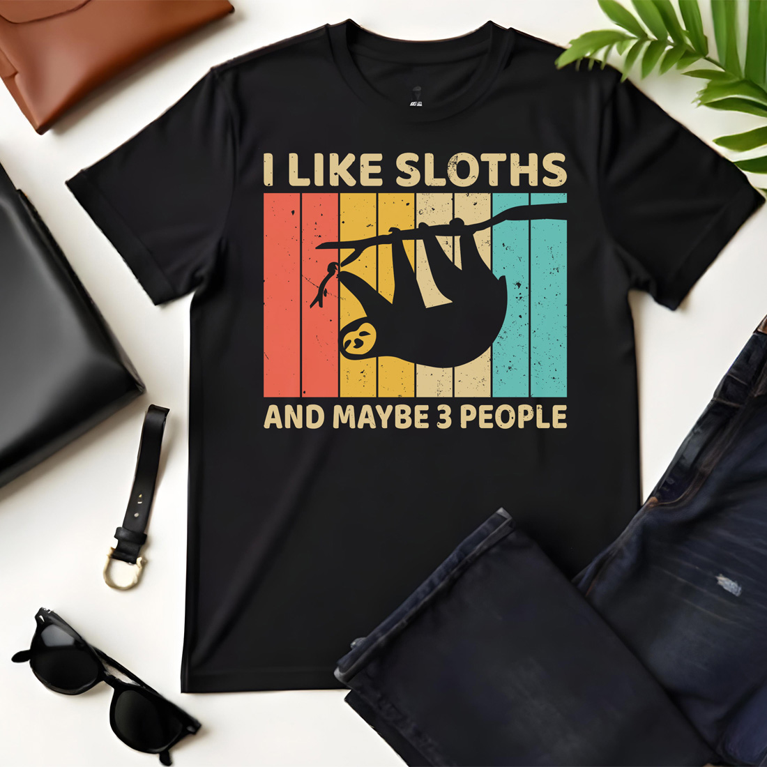 i like sloths and maybe 3 people 1 black flat tshirt mockup 617