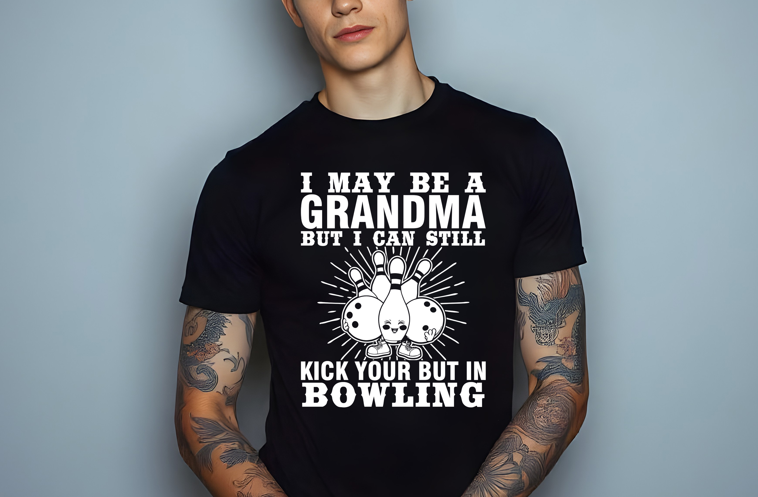 i may be a grandma but i can still kick your but in bowling graphic designs male t shirt mockups 130