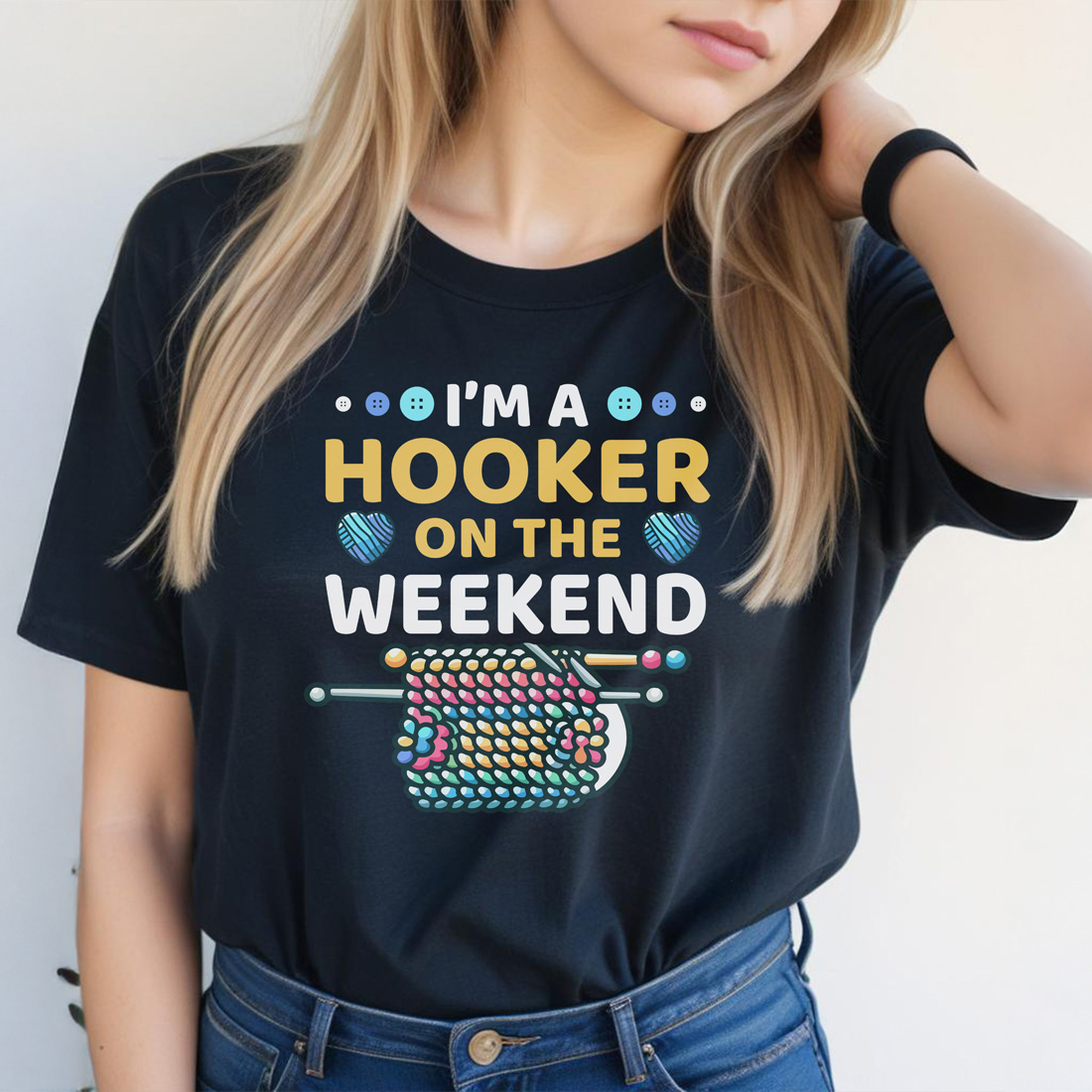 im a hooker on the weekend black female tshirt front mockup 958