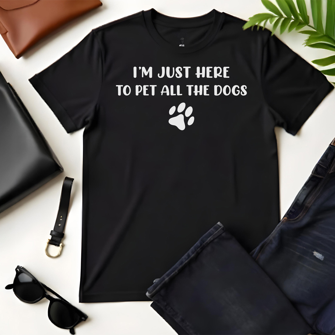 im just here to pet all the dogs black flat tshirt mockup 696