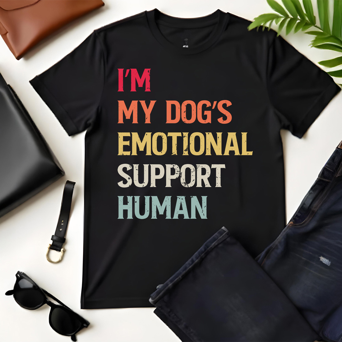 im my dogs emotional support human black flat tshirt mockup 230