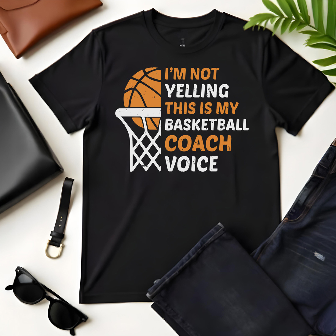 im not yelling this is my basketball coach voice black flat tshirt mockup 352