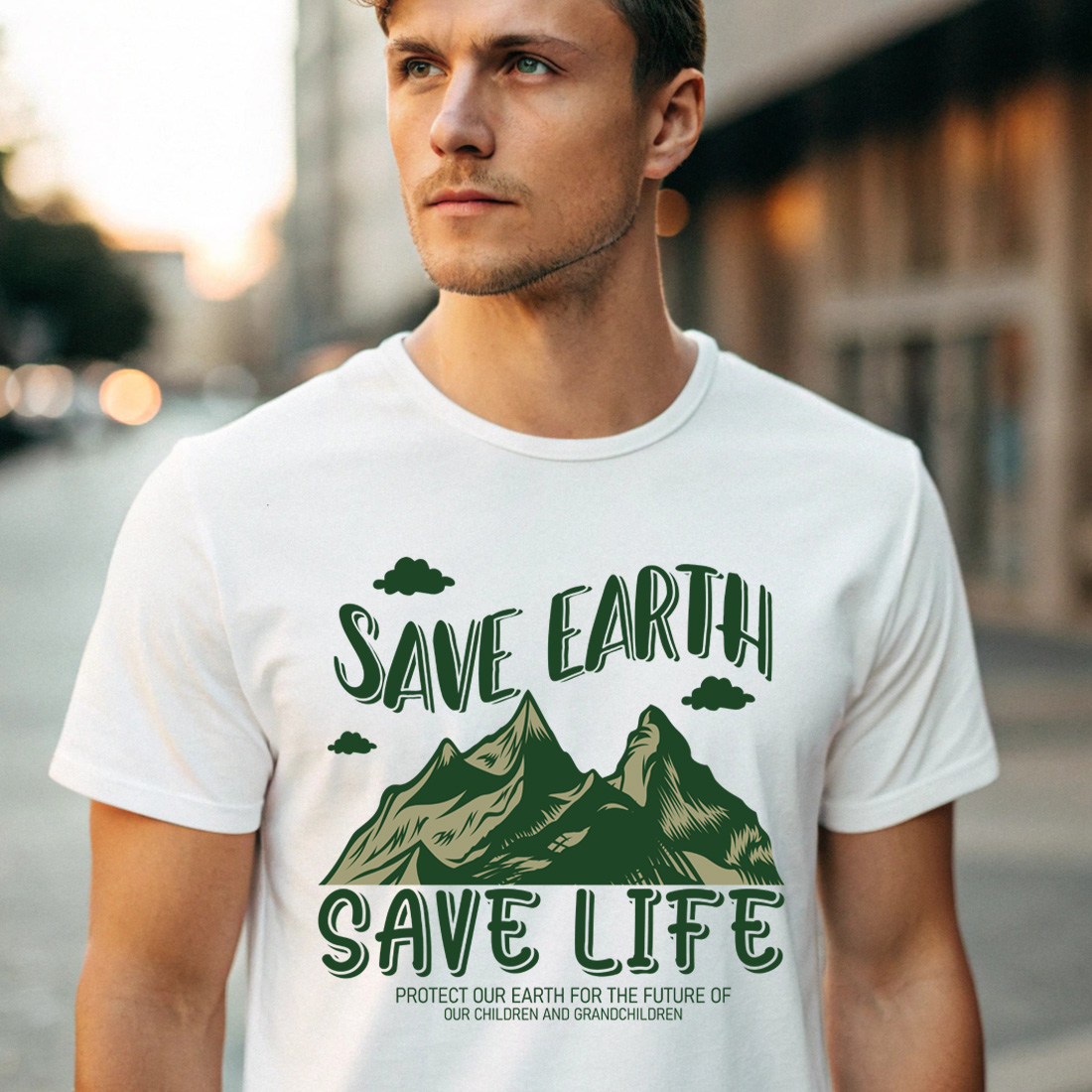 inspiring save earth save life print for environmental awareness with male t shirt mock up 196