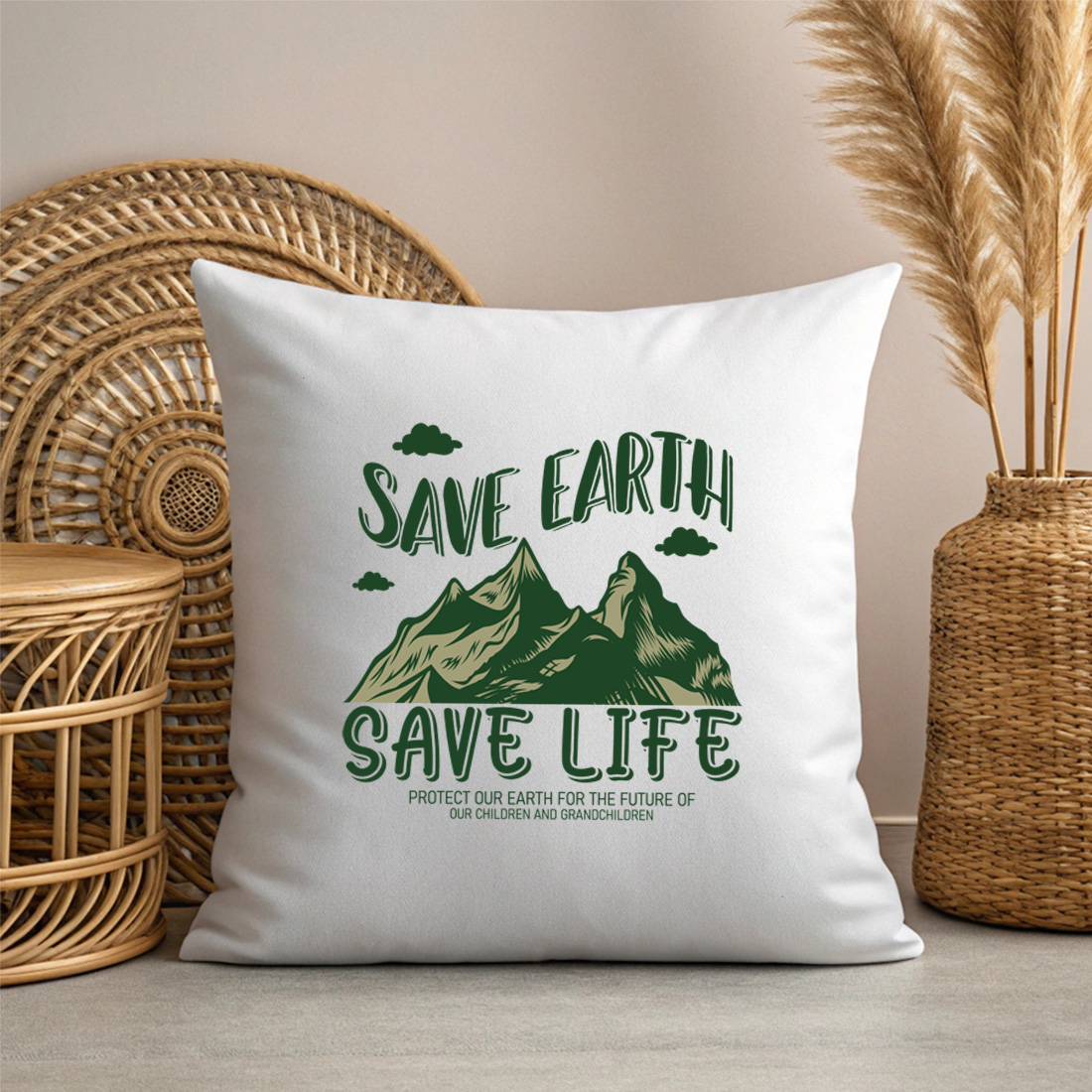 inspiring save earth save life print for environmental awareness with pillow mock up 570