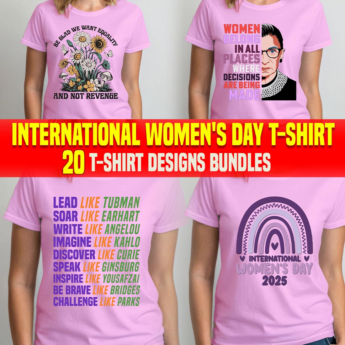 International Women's Day Inspire Inclusion T-shirt Designs Bundle preview image.