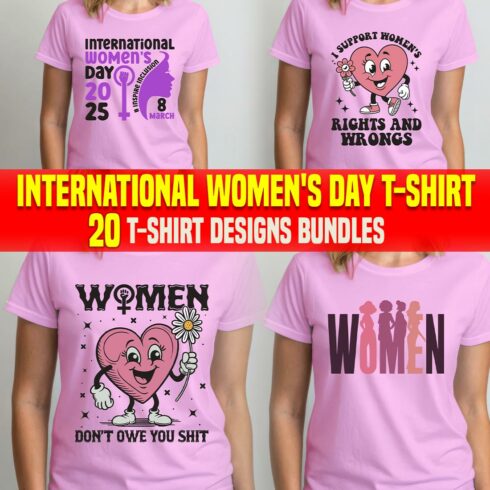 International Women's Day Inspire Inclusion T-shirt Designs Bundle cover image.