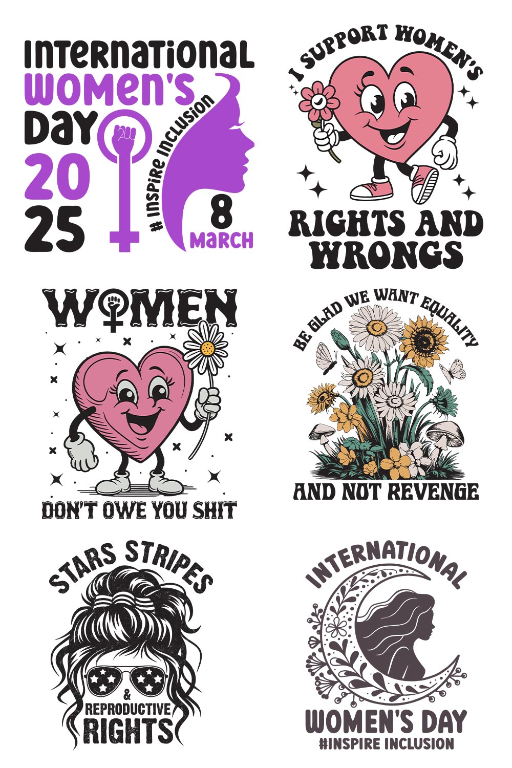 International Women's Day Inspire Inclusion T-shirt Designs Bundle pinterest preview image.