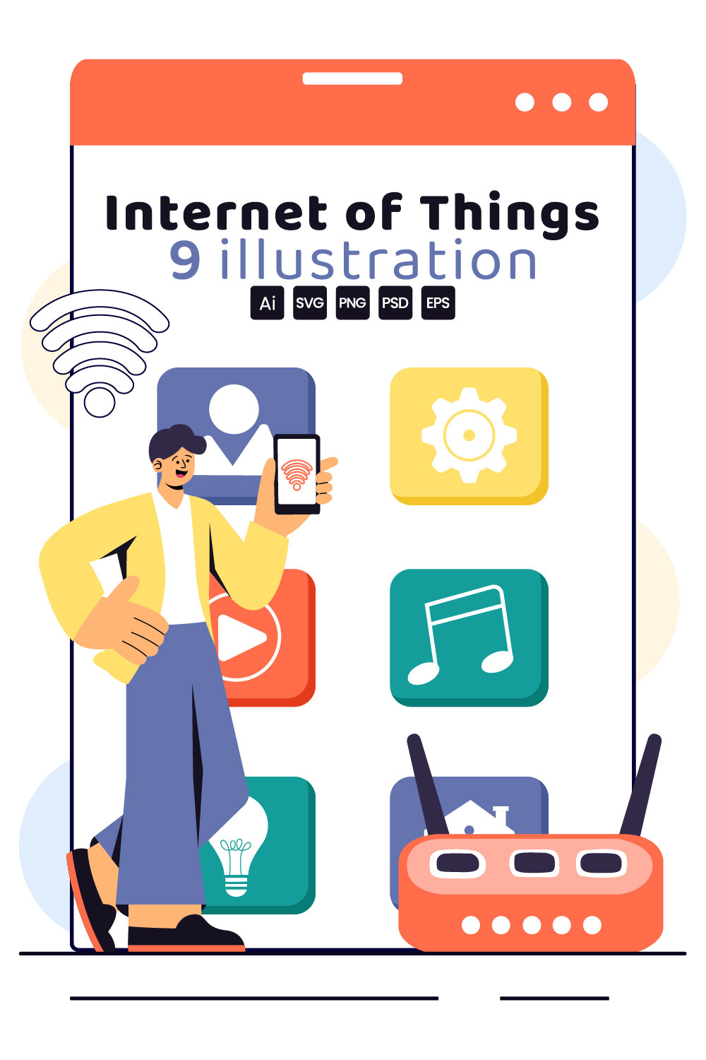 9 IoT Technology Vector Illustration pinterest preview image.