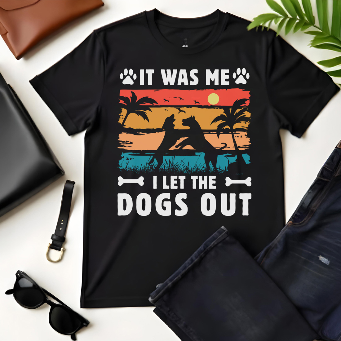 it was me i like dogs out black flat tshirt mockup 120