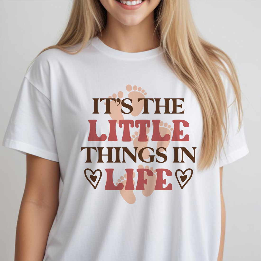 its the little things in life graphic design white female tshirt front mockup 443