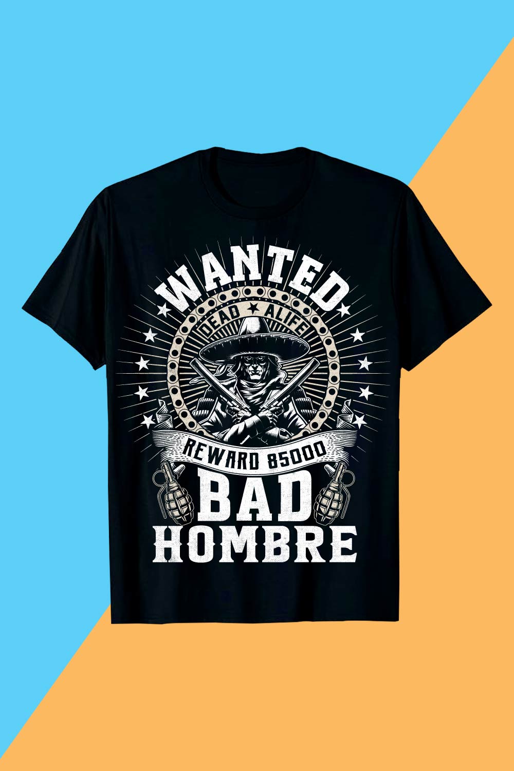 Wanted Bad Hombre vintage-style T-shirt design pinterest preview image.