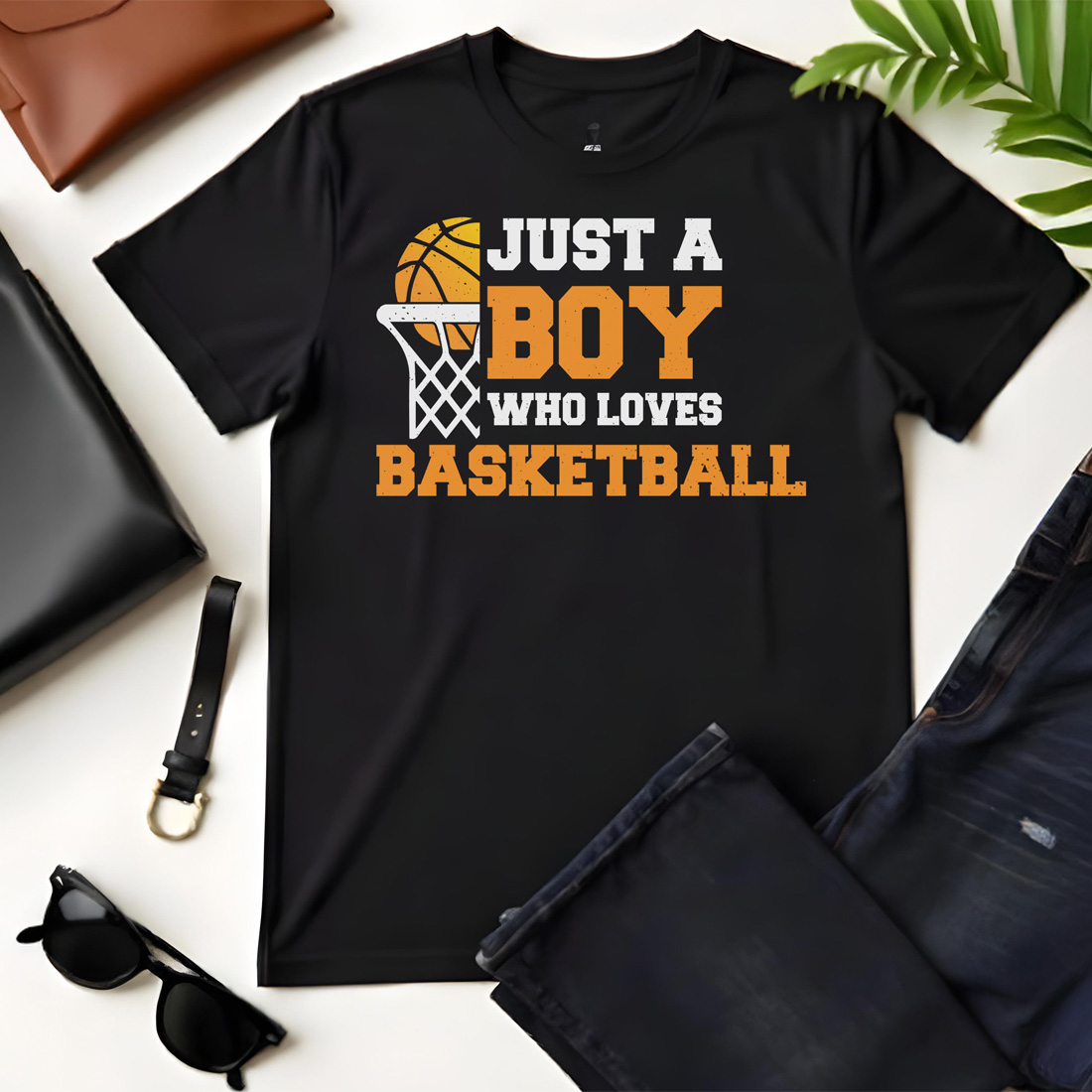 just a boy who loves basketbull 1 black flat tshirt mockup 864