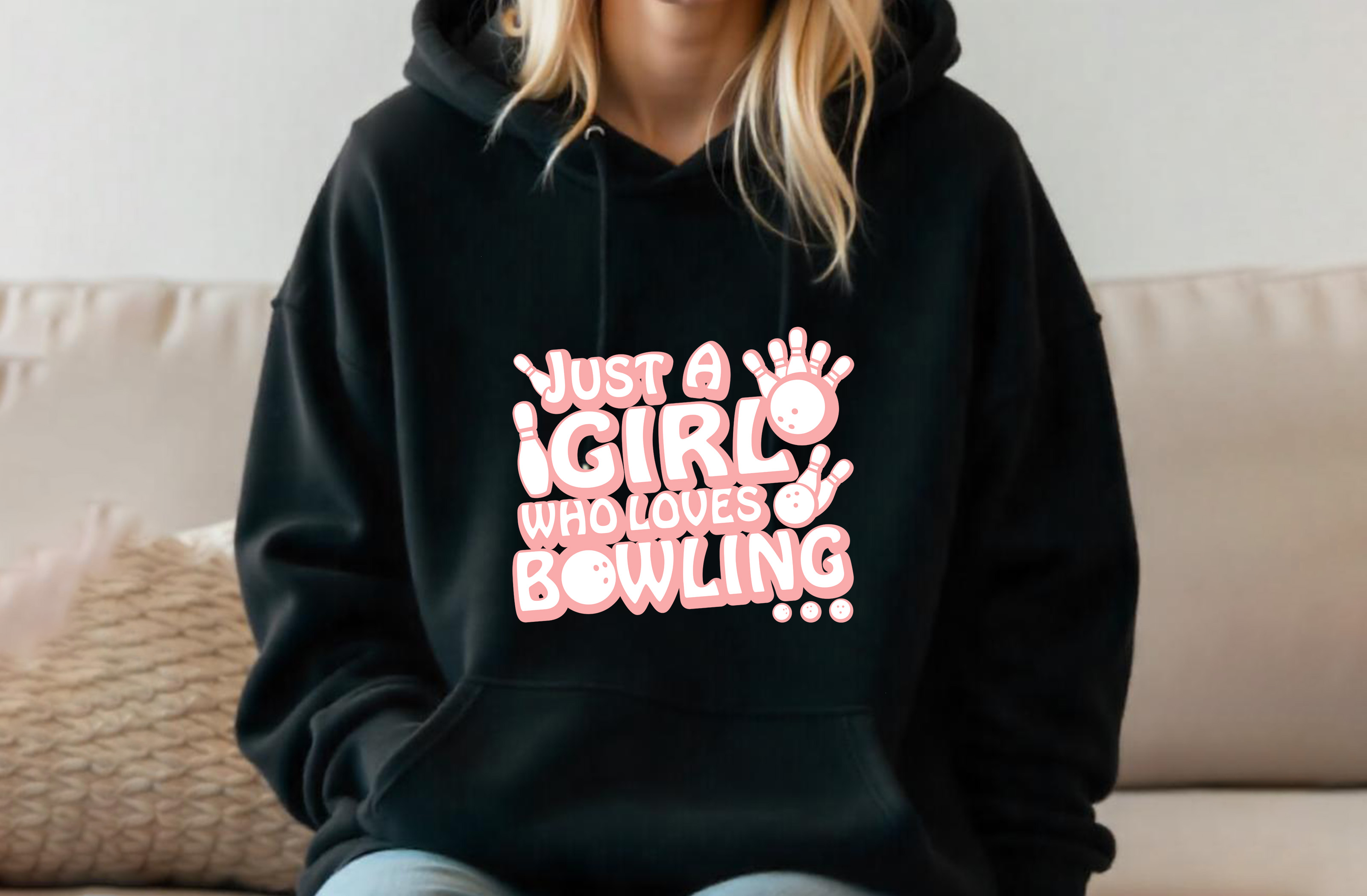 just a girl who loves bowling typography design female hoodie 59