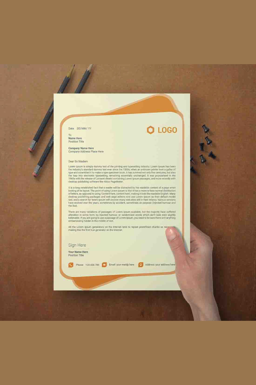 This is a letterhead design This template download contains one color letterhead design pinterest preview image.