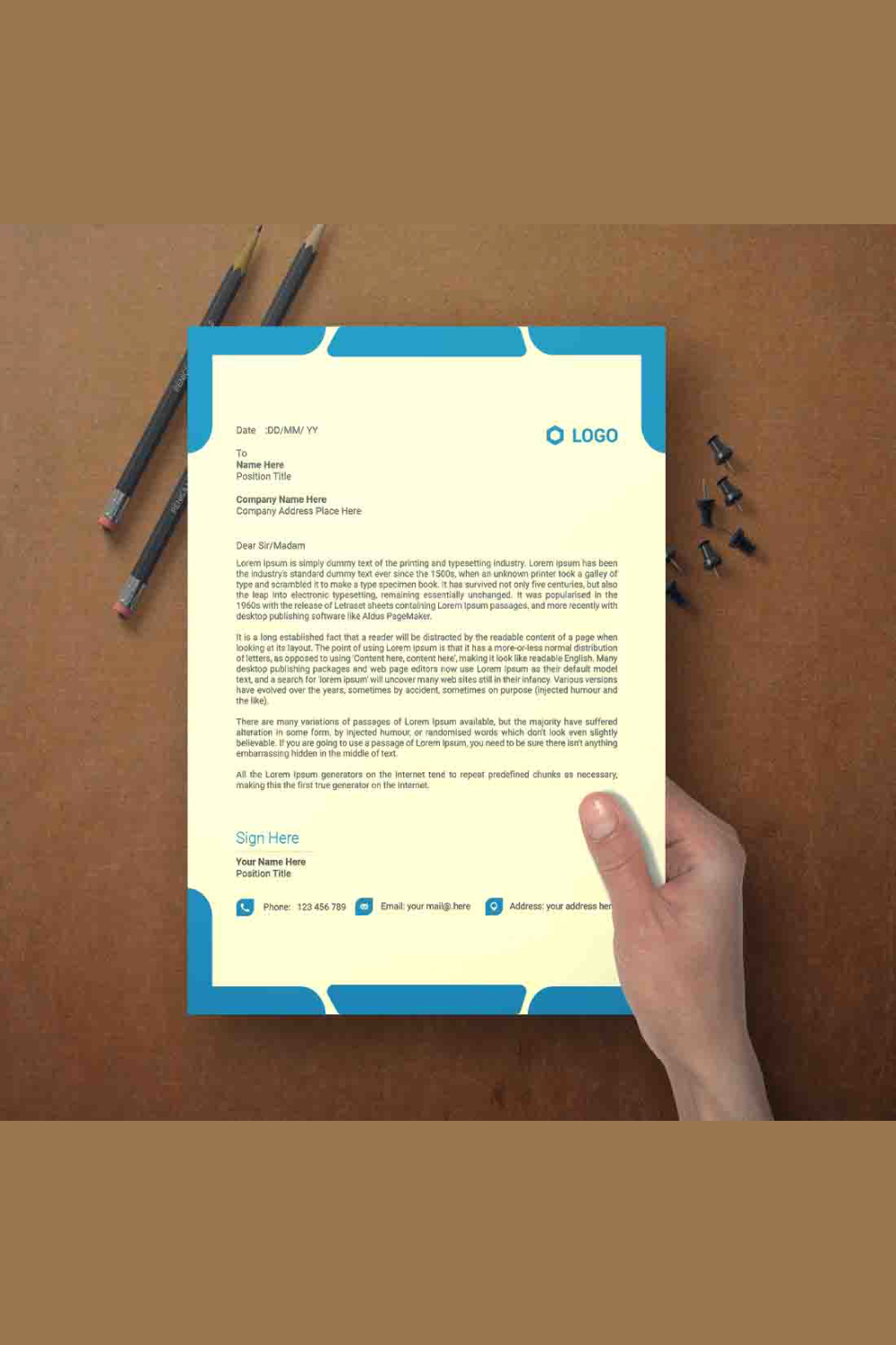 This is a letterhead design This template download contains one color letterhead design pinterest preview image.