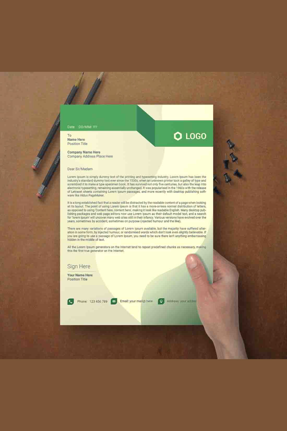 creative and modern Letterhead Design template pinterest preview image.