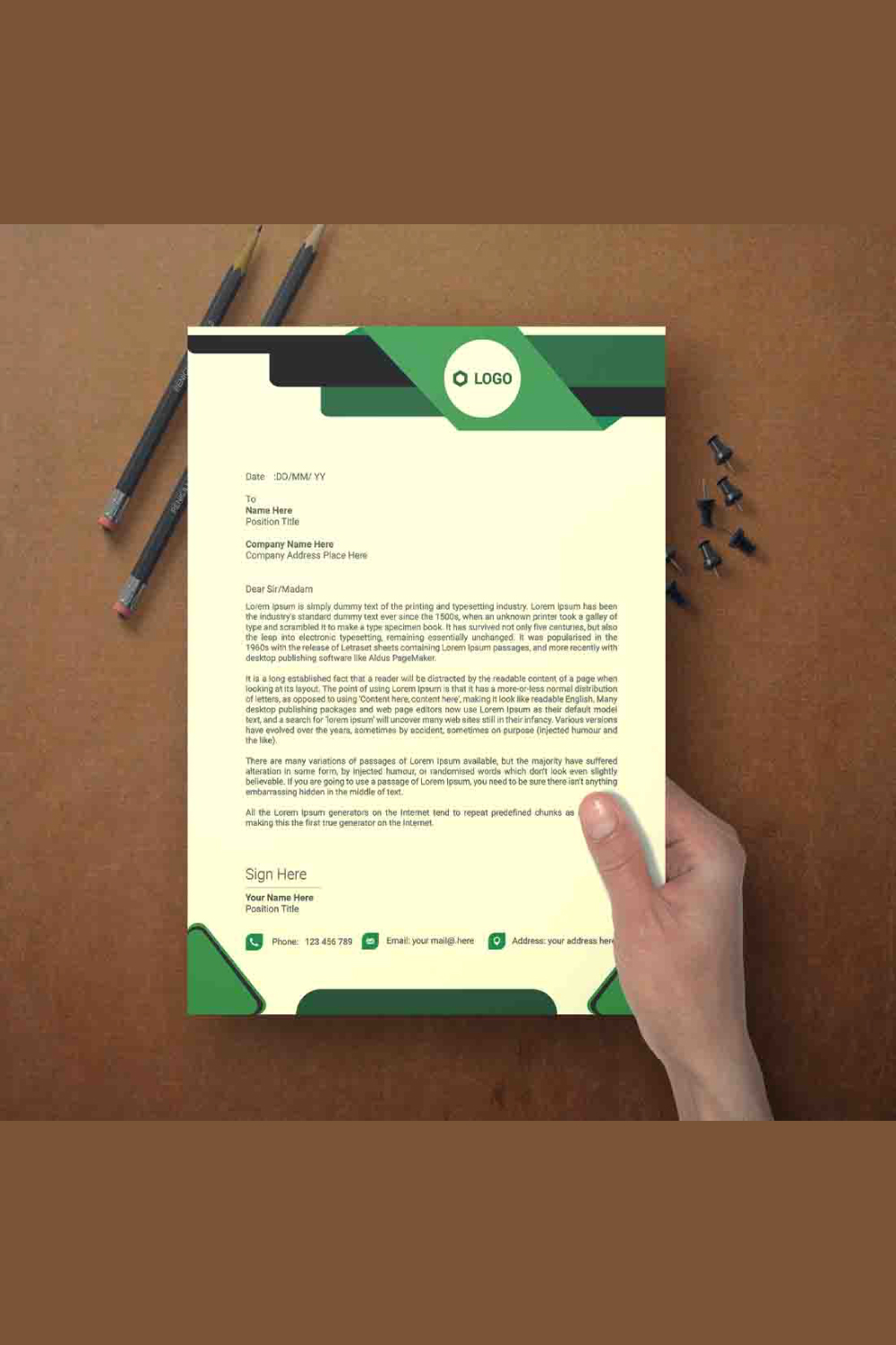 creative and modern Letterhead Design template pinterest preview image.