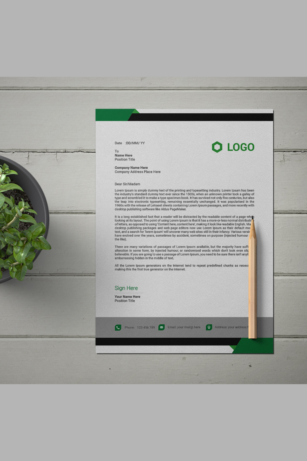 creative and modern Letterhead Design template pinterest preview image.