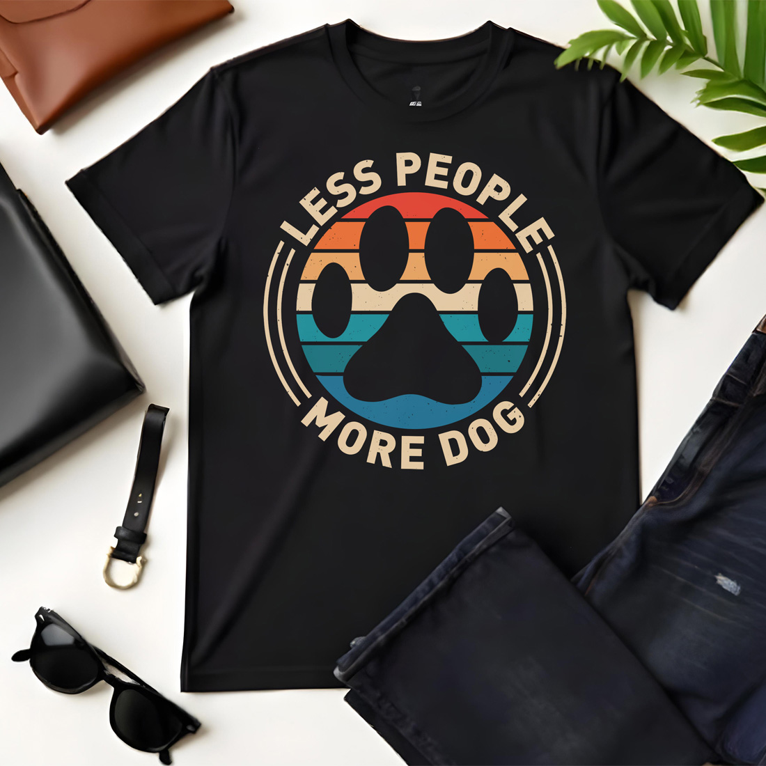 less people more dog black flat tshirt mockup 468