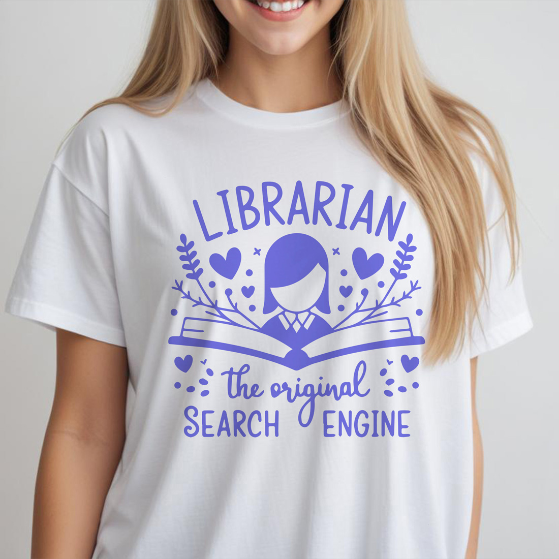 librarian the original search engine white female tshirt front mockup 72