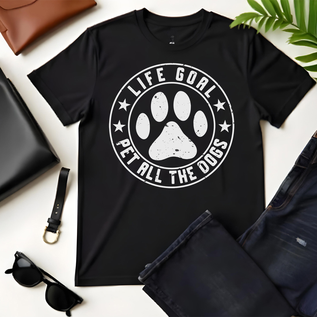 life goal pet all the dogs black flat tshirt mockup 609