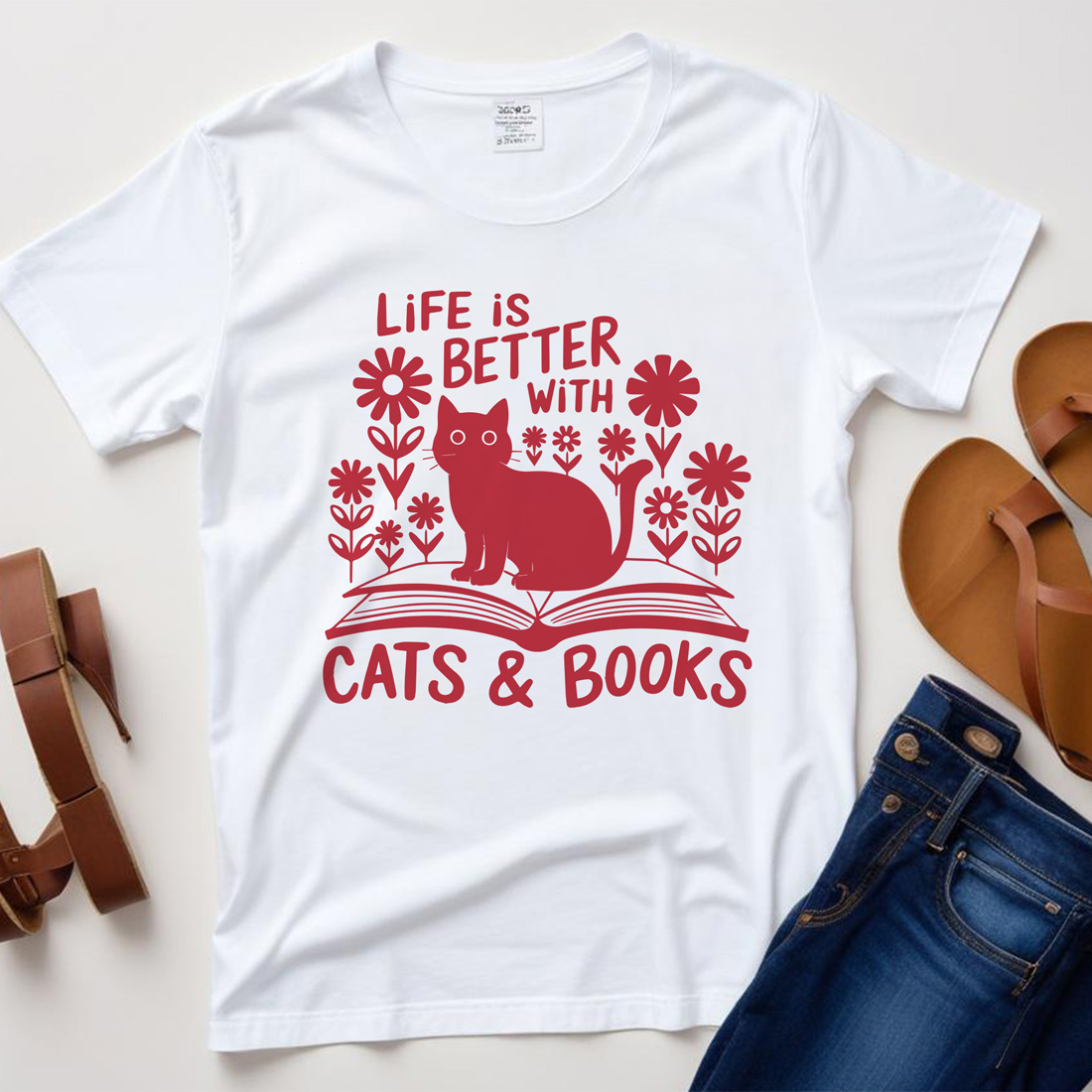 life is better with cats books white plane tshirt mockup 280