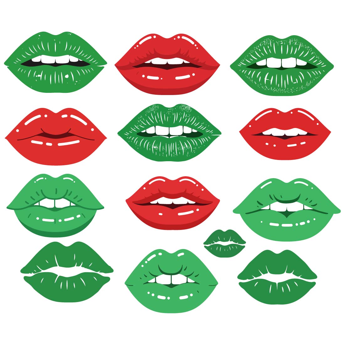 Green Kiss lip shapes Mark Stamped Vector icon Design preview image.