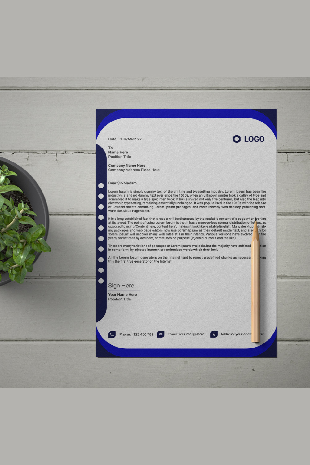 This is a letterhead design This template download contains one color letterhead design, pinterest preview image.