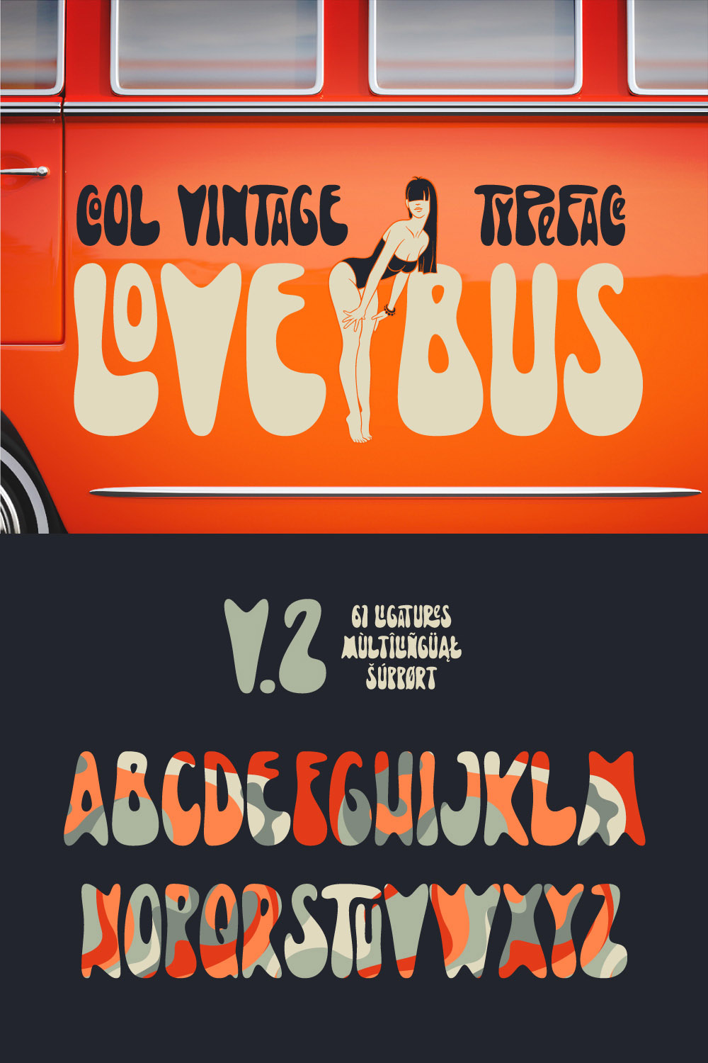 Lovebus v2 Vintage Font pinterest preview image.