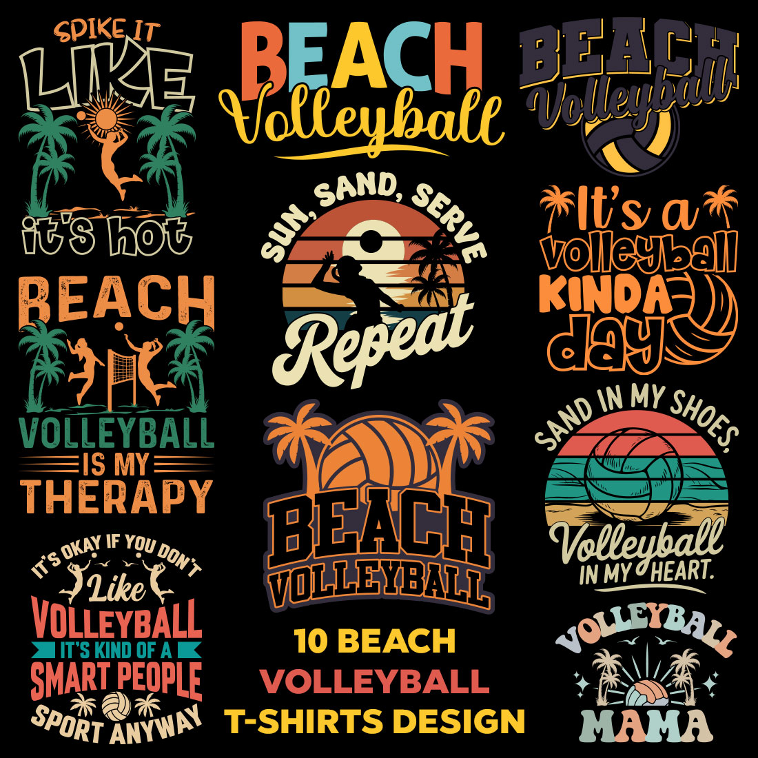 10 Best beach volleyball t-shirts design bundle preview image.