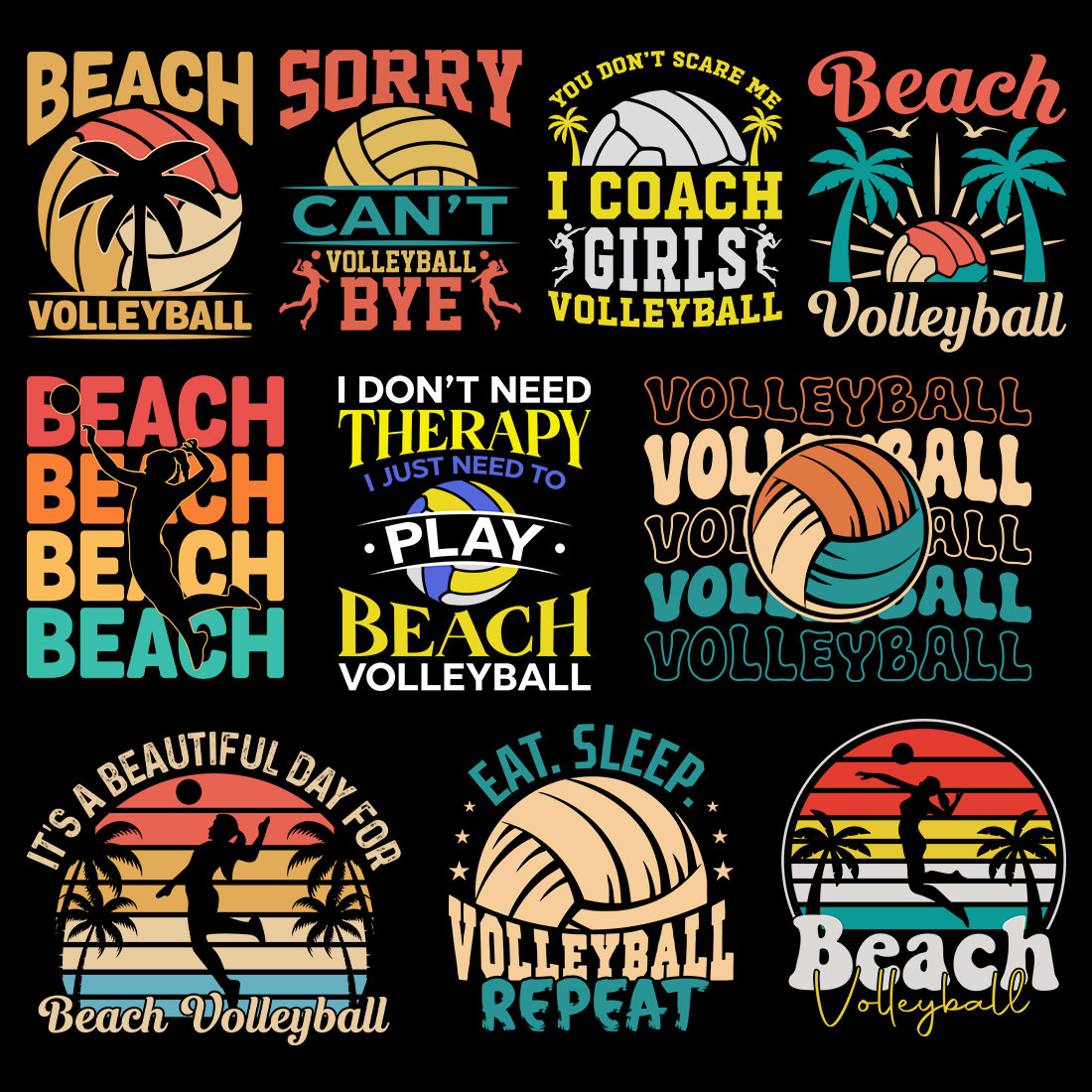 Best 10 beach volleyball t-shirts design bundle preview image.