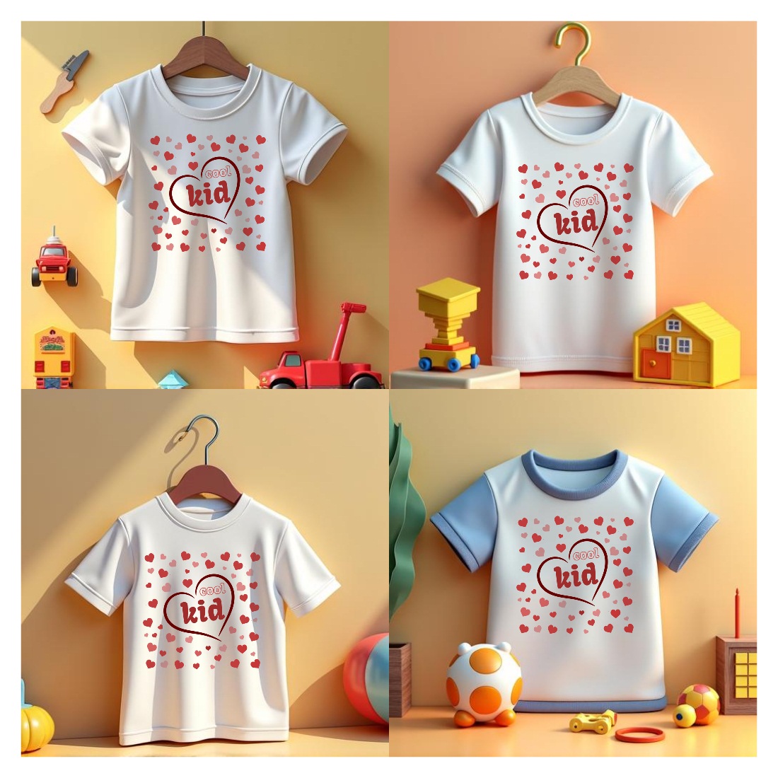 cool kid t-shirt with red hearts design preview image.