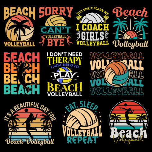 Best 10 beach volleyball t-shirts design bundle cover image.