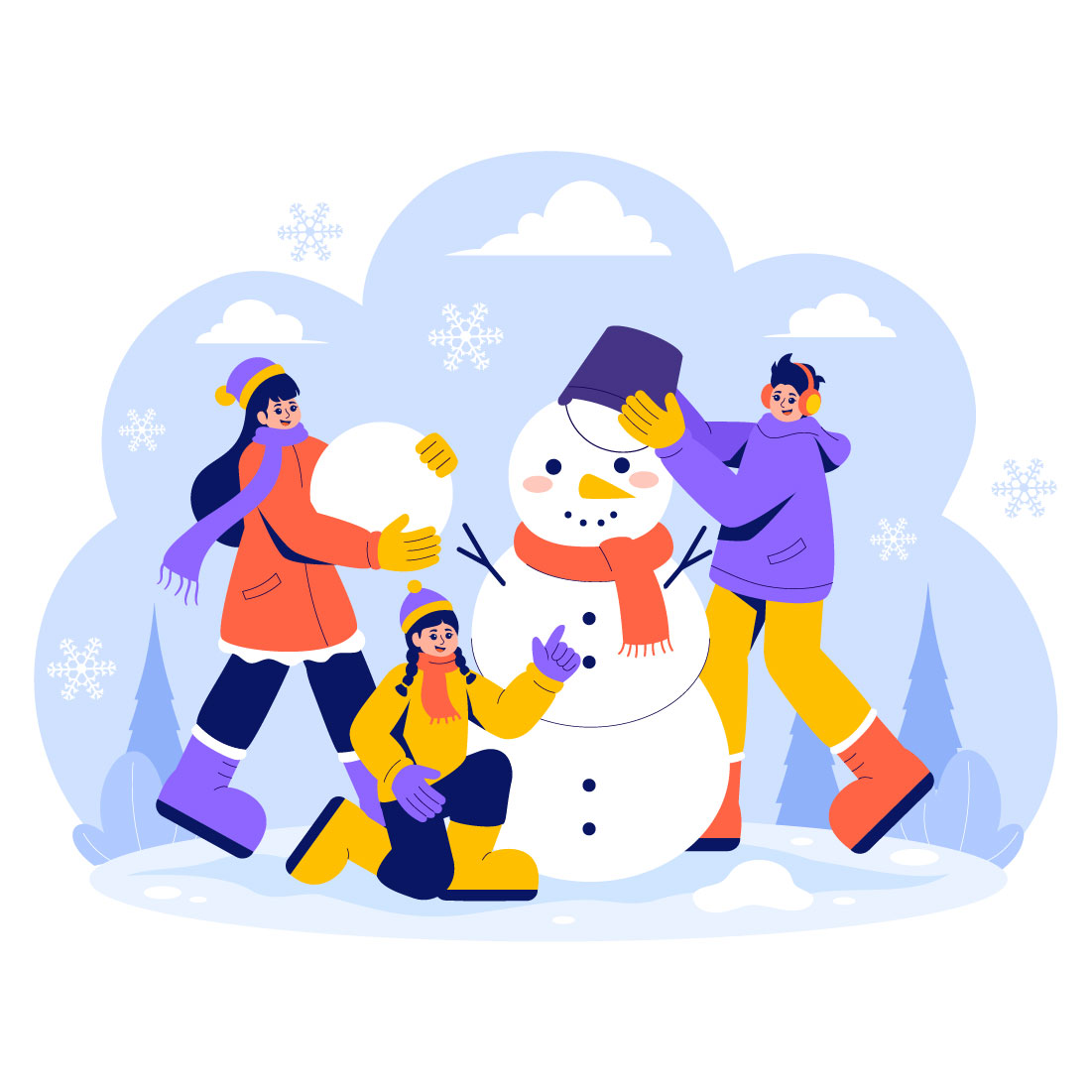 8 Making a Snowman Illustration preview image.