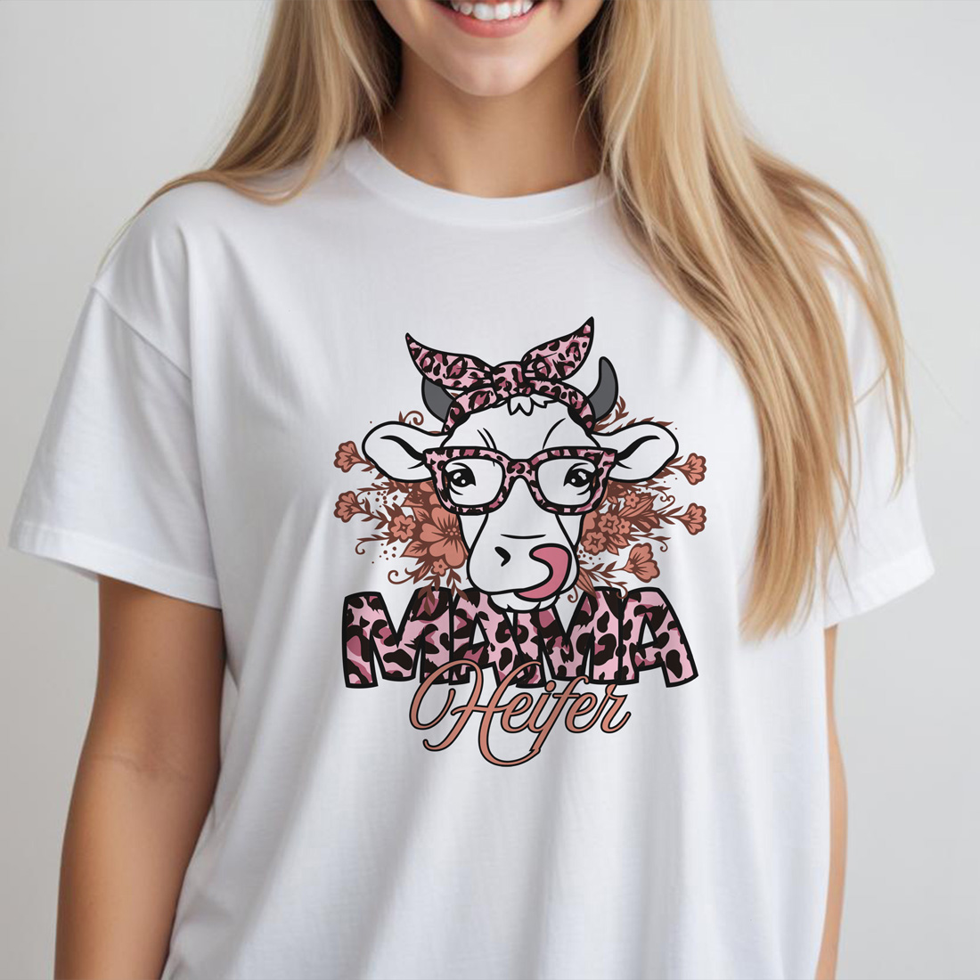 mama heifer graphic design white female tshirt front mockup 158