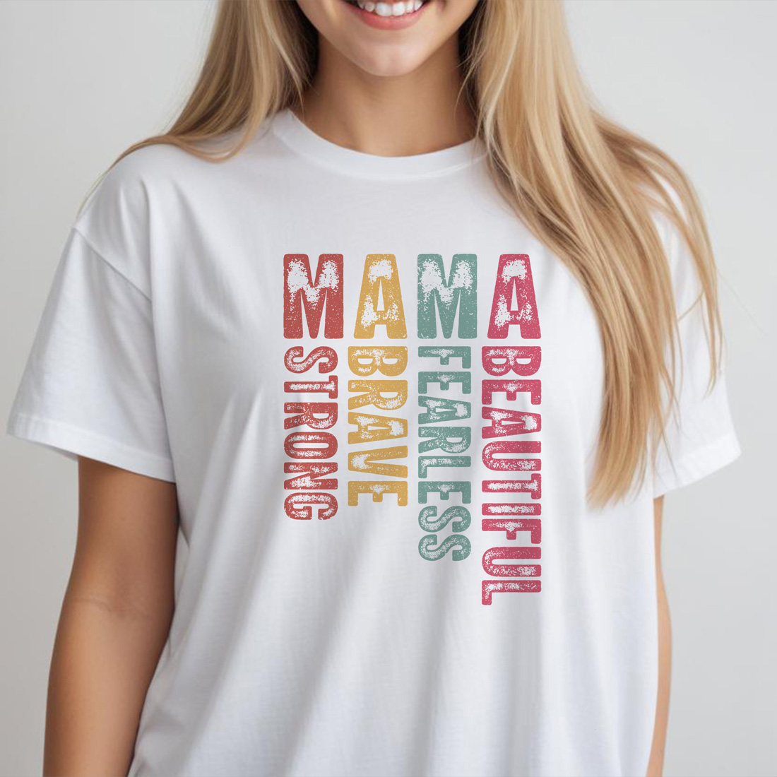 mama strong brave kind beautiful graphic design for mothers day white female tshirt front mockup 721