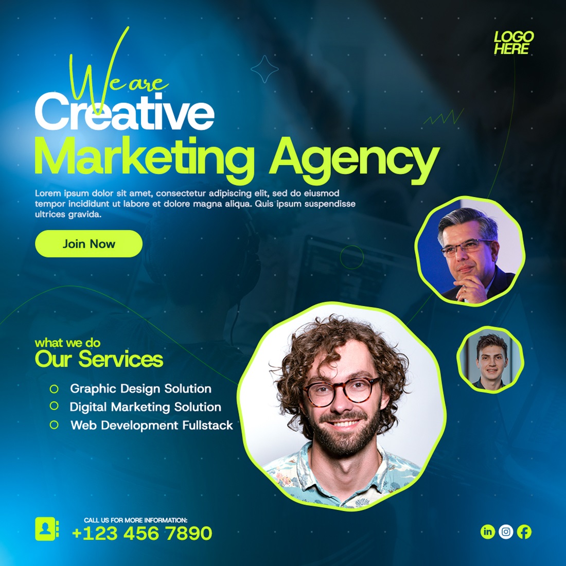 Creative Marketing Agency Instagram Post Template preview image.