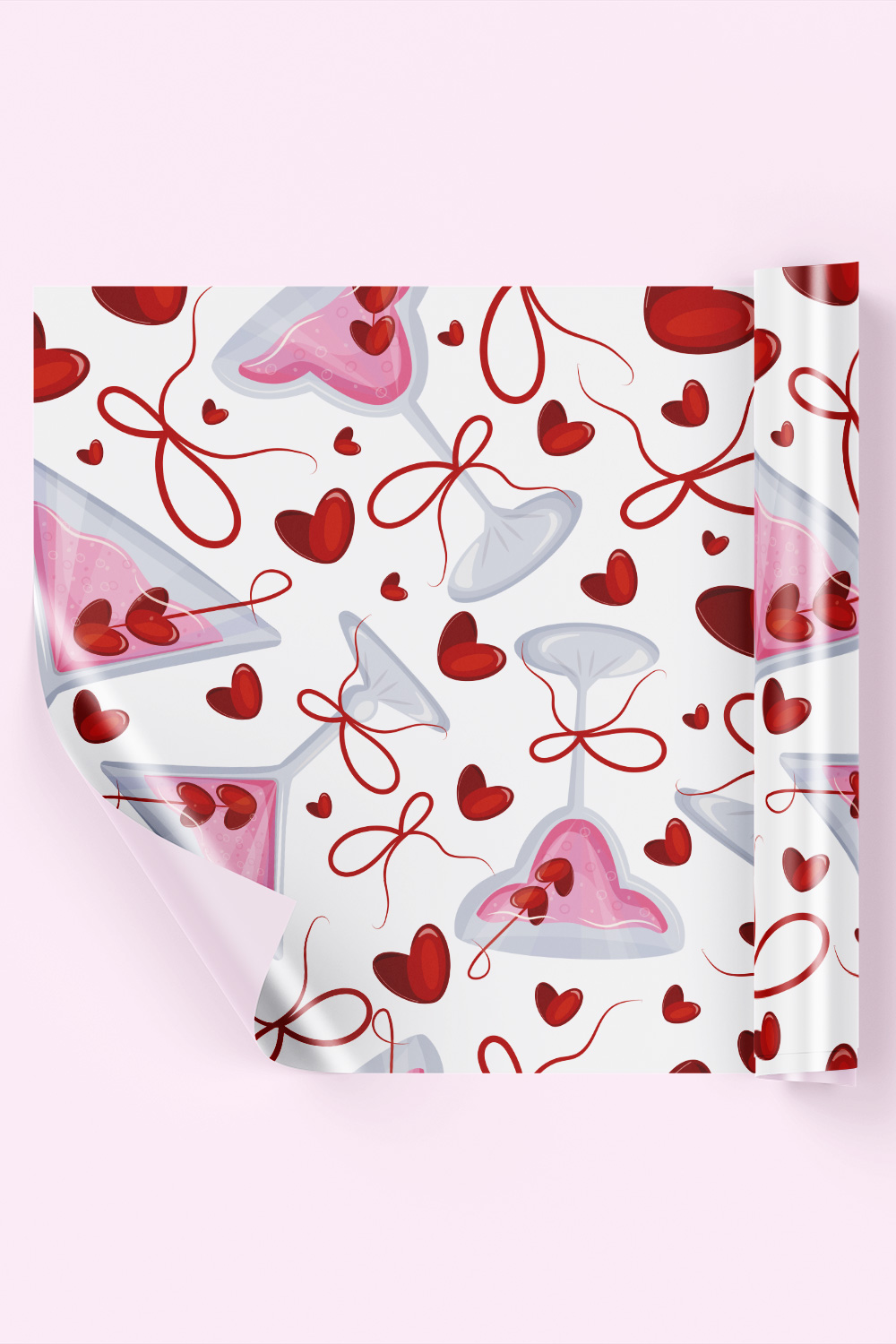 set of patterns for St Valentine's Day of various martini glasses pinterest preview image.