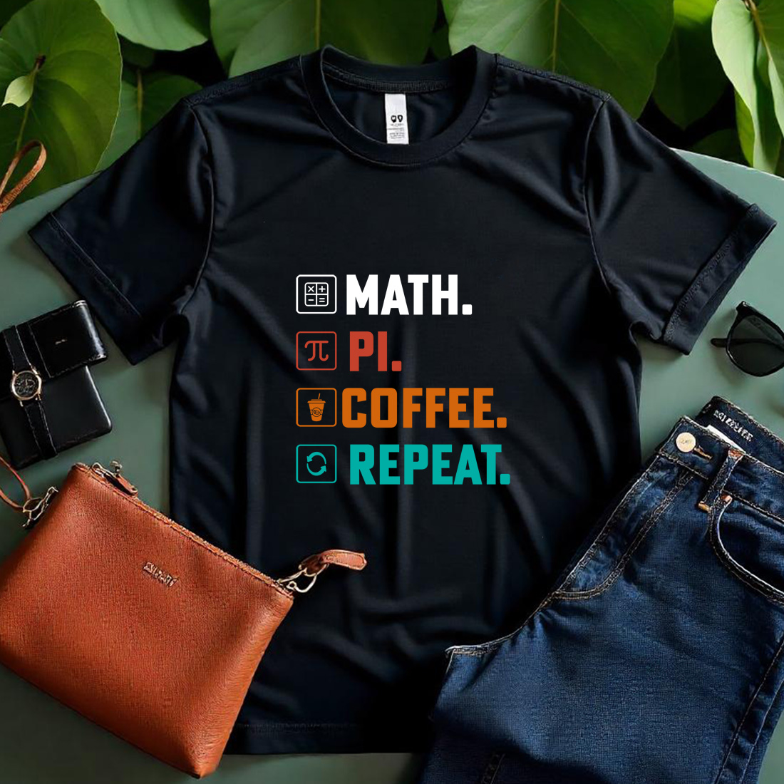 math. pi. coffee. repeat color black t shirt 211