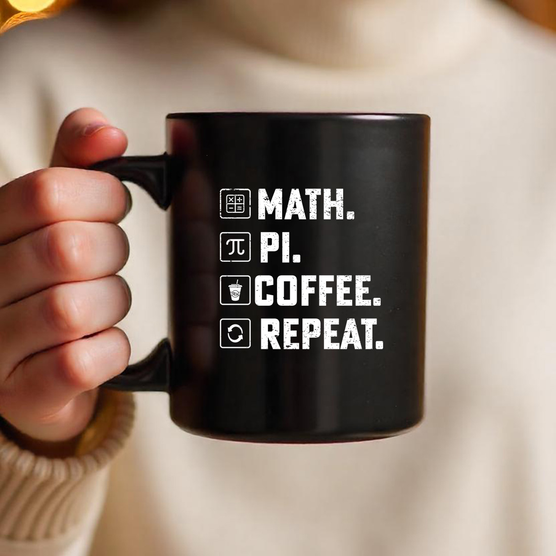 math. pi. coffee. repeat white black mug 414